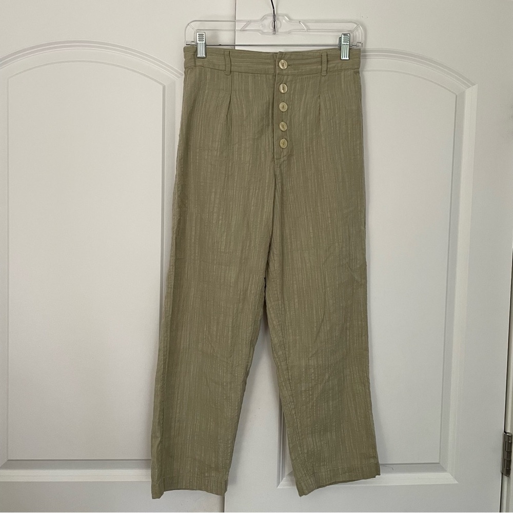 green linen like pants